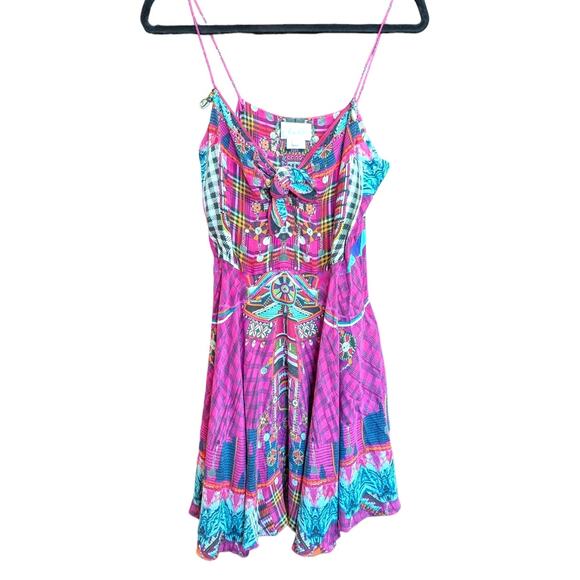 Camilla Silk Mini Dress Pink Tribal Print Sleeveless Size 12 Boho Resort Luxury - Picture 2 of 5